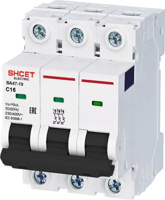 Выключатель автоматический SHCET ВА 47-19 3Р 16А 6kA хар.D / S0000178
