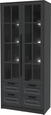 Шкаф с витриной Интерлиния Концепт КТ-ШВ2 с подсветкой Деко (антрацит/пепел)