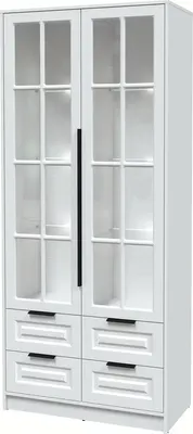 Шкаф с витриной Интерлиния Концепт КТ-ШВ2 с подсветкой Деко (белый платинум/белый)