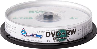 Набор дисков DVD+RW SmartBuy 4.7Gb 4x Cake Box / SBDV-RW10 (10шт)