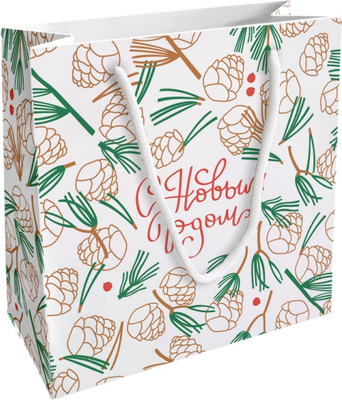 Пакет подарочный Be Smart Holidays. Шишки / N4357 (белый)
