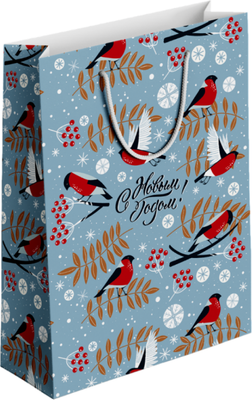 Пакет подарочный Be Smart Frost. Снегири / N5807 (голубой)