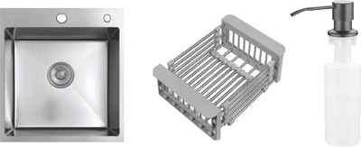 Мойка кухонная Schtoff Best Decor Silver 4550 + KR-1 Grey + SD-1 Grey (с коландером и дозатором)