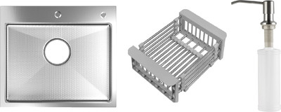 Мойка кухонная Schtoff Best Decor Silver 5050 + KR-1 Grey + SD-1 Silver (с коландером и дозатором)