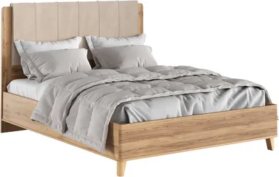 Двуспальная кровать MODULA Карпин с подъемным механизмом INV01KM-1686/2078/1254(01) (дуб натюрель/бежевая ткань)