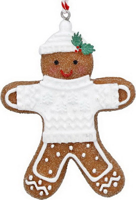 Елочная игрушка Gisela Graham Пряничный человечек в шапке и белом джемпере / 15905_1