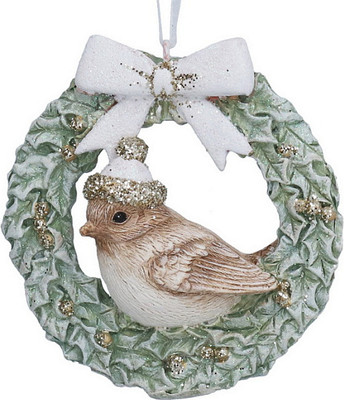 Елочная игрушка Gisela Graham Snowberries Птица в венке с бантом / 10558