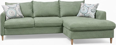 Диван угловой MODULA Мега правый (барса 807 минт/кобайаси 695/опора дуб беленый)