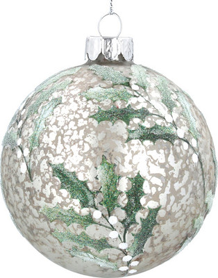 Шар новогодний Gisela Graham All Glass Остролист с белыми ягодами / 00740