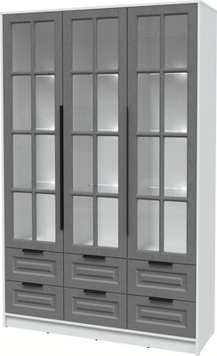 Шкаф с витриной Интерлиния Концепт КТ-ШВ3 с подсветкой Деко (белый платинум/дуб серый)