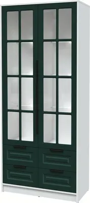 Шкаф с витриной Интерлиния Концепт КТ-ШВ2 с подсветкой Деко (белый платинум/изумруд)