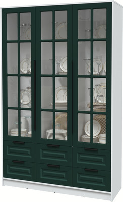 Шкаф с витриной Интерлиния Концепт КТ-ШВ3 Деко (белый платинум/изумруд)