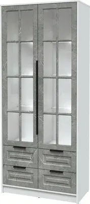 Шкаф с витриной Интерлиния Концепт КТ-ШВ2 с подсветкой Деко (белый платинум/керамика)