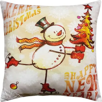 Подушка декоративная MATEX Happy New Year. Christmas. Снеговик На Конькаx / 32-588