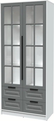 Шкаф с витриной Интерлиния  Концепт КТ-ШВ2 с подсветкой Деко (белый платинум/серый)