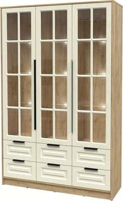 Шкаф с витриной Интерлиния Концепт КТ-ШВ3 с подсветкой Деко (дуб золотой/дуб снежный)
