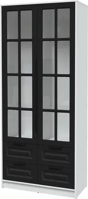 Шкаф с витриной Интерлиния Концепт КТ-ШВ2 Деко (белый платинум/черный)