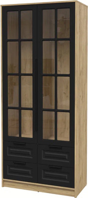 Шкаф с витриной Интерлиния Концепт КТ-ШВ2 Деко ( дуб золотой/черный)