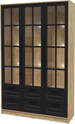 Шкаф с витриной Интерлиния Концепт КТ-ШВ3 с подсветкой Деко (дуб золотой/черный)