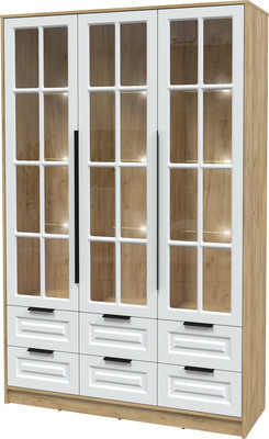 Шкаф с витриной Интерлиния Концепт КТ-ШВ3 с подсветкой Деко (дуб золотой/белый)