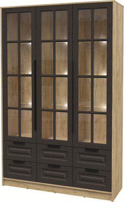 Шкаф с витриной Интерлиния Концепт КТ-ШВ3 с подсветкой Деко (дуб золотой/дуб английский)