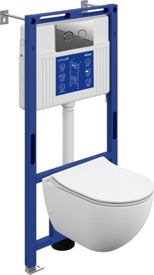 Унитаз подвесной с инсталляцией Cersanit Brasko Smart DPL EO Slim + Aqua 50 Prime P / 69319 (с кнопкой Accento Circle хром глянцевый)