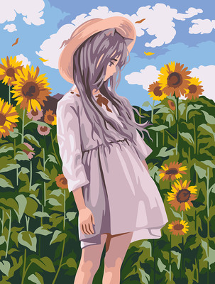 Картина по номерам Фрея Аниме-девочка в подсолнухах / PNB/PM-110