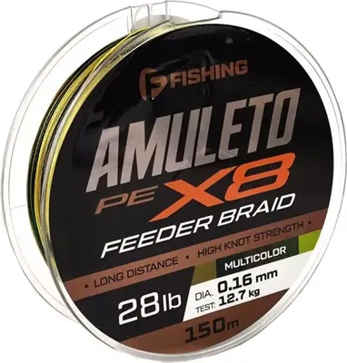 Леска плетеная F-Fishing Amuleto Braid PE X8 Feeder 150м Multicolor 0.16мм / FAMB150-016