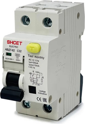 Дифференциальный автомат SHCET АВДТ62 1Р+N 32А 30мА (6кА) тип АС / S0003311