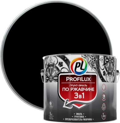 Грунт-эмаль Profilux По ржавчине 3в1 (5кг, черный)
