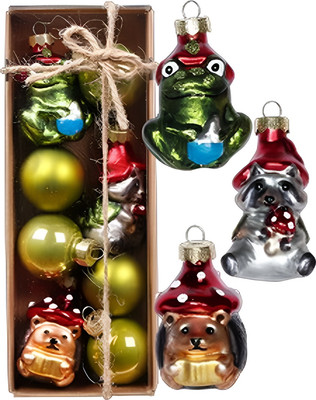 Набор елочных игрушек Inge's Christmas Лягушка, енот, еж / 66359P003_1 (8шт)