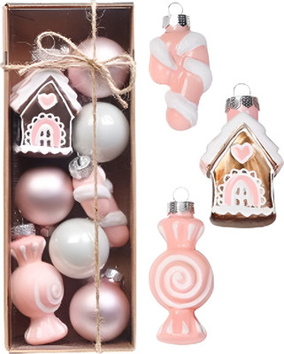 Набор елочных игрушек Inge's Christmas Glass miniatures Домик, трость, конфета / 66356P003_4