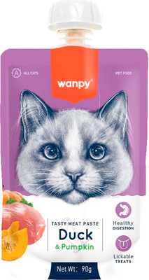 Лакомство для кошек Wanpy Cat Мясное пюре из утки (90г)