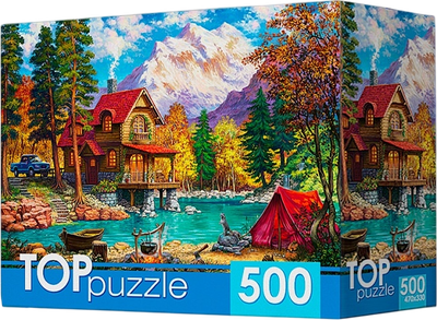 Пазл РЫЖИЙ КОТ Домик у озера в горах / ХТП500-6819