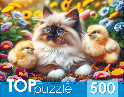 Пазл РЫЖИЙ КОТ Котенок и цыплята / ХТП500-8744