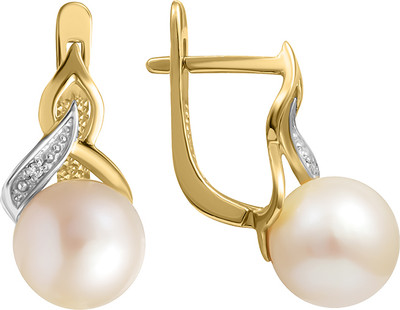 Серьги из комбинированного золота Кристалл CN50700226773 (с фианитами и жемчугом)