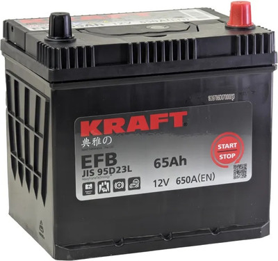 Автомобильный аккумулятор KrafT EFB Asia JR 650A с бортом / EFB-D23 (65 А/ч)