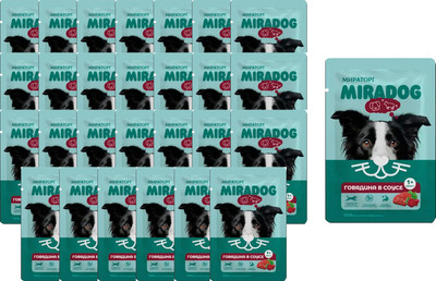 Влажный корм для собак Мираторг С говядиной для взрослых собак всех пород (28x75г)