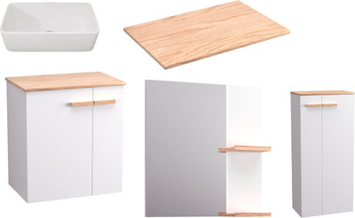 Комплект мебели для ванной Lauter Adri тумба, столешница, раковина 21674A (шкаф-пенал, зеркало, 59 см, белый глянец)