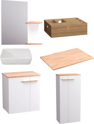 Комплект мебели для ванной Lauter Adri тумба, столешница, раковина 21674A (органайзер 32 см, шкаф-пенал, зеркало, 59 см, белый глянец)