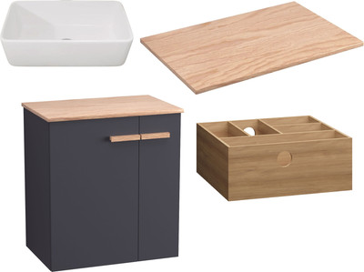 Комплект мебели для ванной Lauter Adri тумба, столешница, раковина 21674A (органайзер 23 см, 59 см, антрацит)