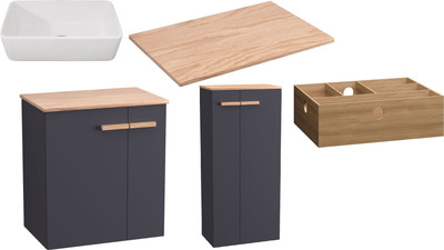 Комплект мебели для ванной Lauter Adri тумба, столешница, раковина 21674A (органайзер 32 см, шкаф-пенал, 59 см, антрацит)