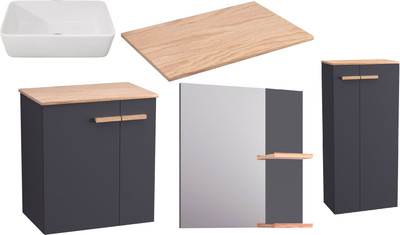 Комплект мебели для ванной Lauter Adri тумба, столешница, раковина 21674A (шкаф-пенал, зеркало, 59 см, антрацит)