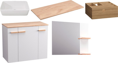 Комплект мебели для ванной Lauter Adri тумба, столешница, раковина 21674A (органайзер 23 см, зеркало, 79 см, белый глянец)