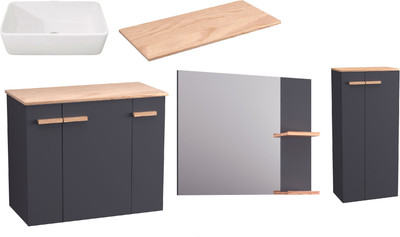 Комплект мебели для ванной Lauter Adri тумба, столешница, раковина 21674A (шкаф-пенал, зеркало, 79 см, антрацит)