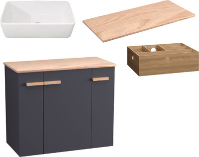 Комплект мебели для ванной Lauter Adri тумба, столешница, раковина 21674A (органайзер 32 см, 79 см, антрацит)