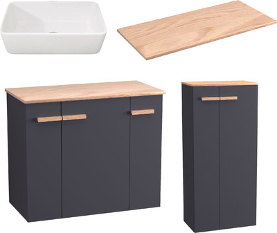 Комплект мебели для ванной Lauter Adri тумба, столешница, раковина 21674A (шкаф-пенал, 79 см, антрацит)