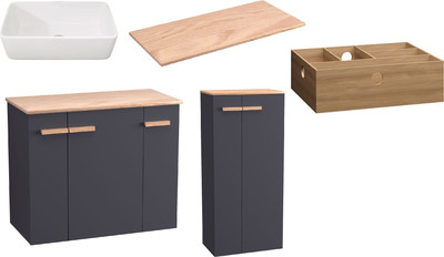 Комплект мебели для ванной Lauter Adri тумба, столешница, раковина 21674A (органайзер 32 см, шкаф-пенал, 79 см, антрацит)