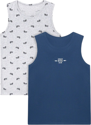 Комплект маек детских Mark Formelle 423344-2 (р.146-72, синий/мотоциклы на светло-сером меланже)