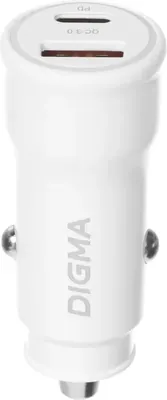 Адаптер питания автомобильный Digma DGC2С 20W 3A / DGC2C0HX12WH (белый)